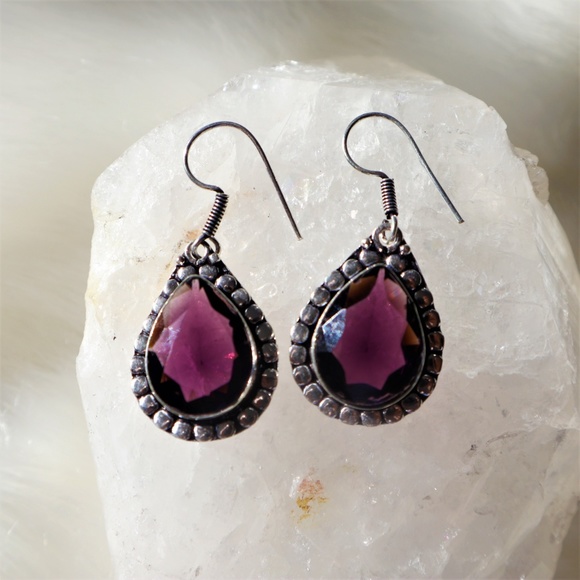 New Amethyst & .925 Silver Earrings Purple - Picture 2 of 4